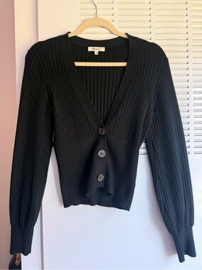 Madewell Black Ribbed V-Neck Button Cardigan
